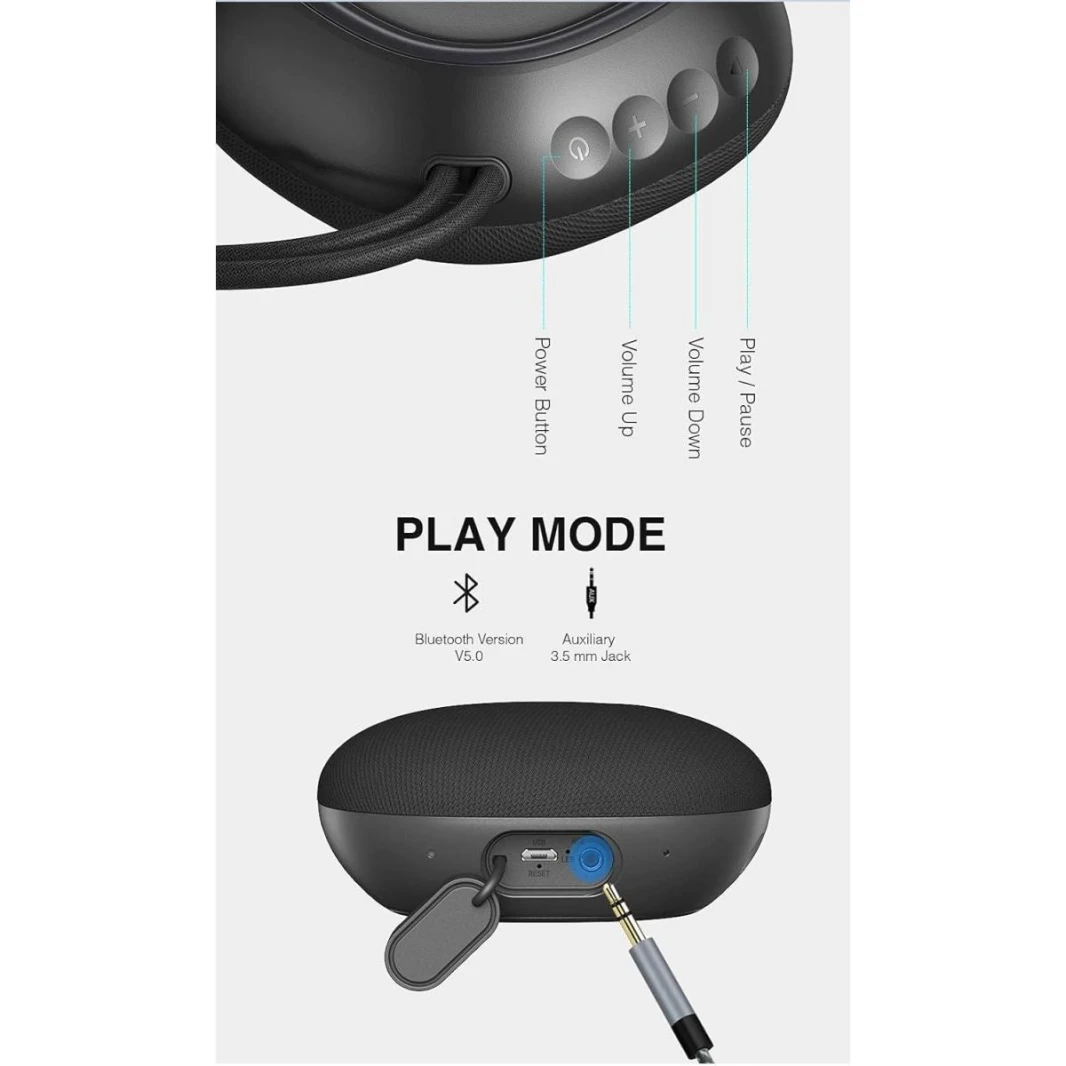 مكبر صوت AWEI Portable Series Mini Wireless مقاوم للماء بقوة 5 وات، سعة البطارية: 800 مللي أمبير - أسود