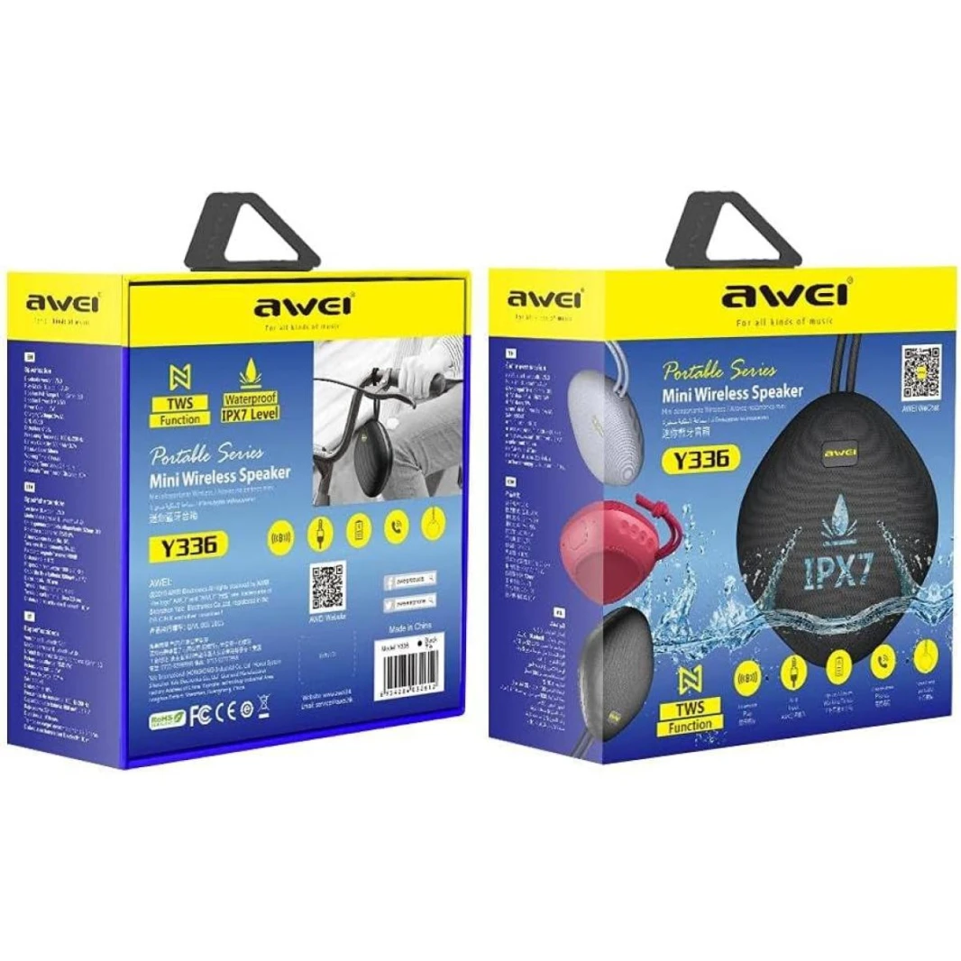 مكبر صوت AWEI Portable Series Mini Wireless مقاوم للماء بقوة 5 وات، سعة البطارية: 800 مللي أمبير - أسود