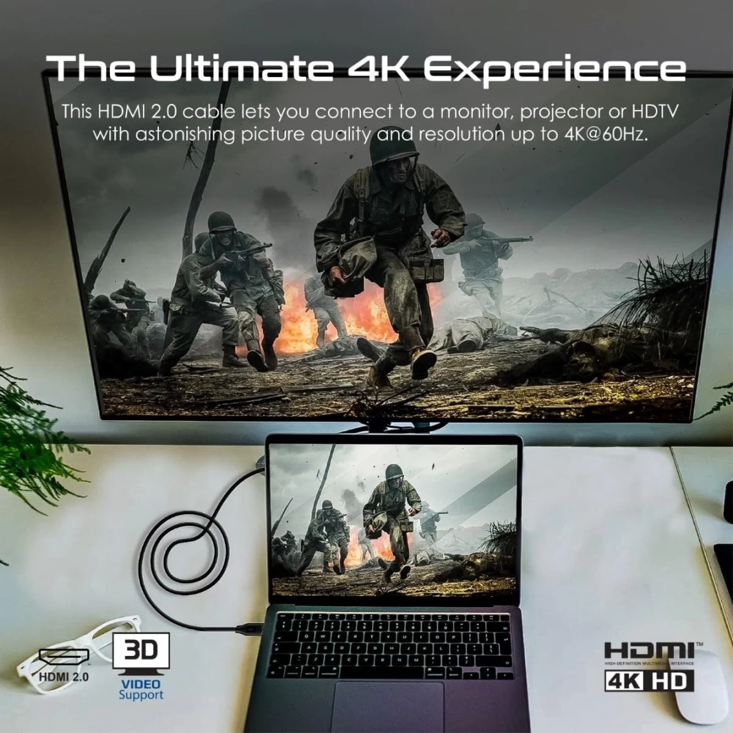 كابل Promate ProLink4K60-500 HDMI 2.0 بدقة 4K@60Hz، بطول 5 أمتار، يدعم عرض النطاق الترددي 18 جيجابت في الثانية، ويدعم إيثرنت وموصلات مطلية بالذهب