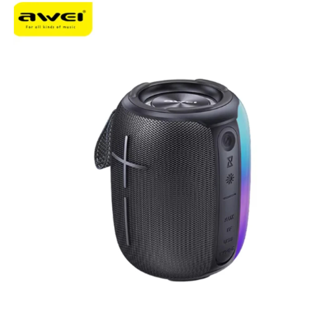 مكبر صوت AWEI Y525 بلوتوث 5.3 محمول TWS Hifi لاسلكي مكبر صوت USB صغير خارجي مع تشغيل موسيقى وإضاءة RGB