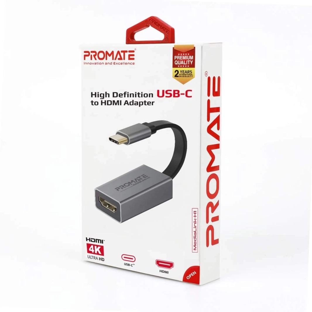 محول بروميت MediaLink-H1 من النوع C إلى HDMI بدقة 4K وتردد 30 هرتز مع مخرج صوت - رمادي