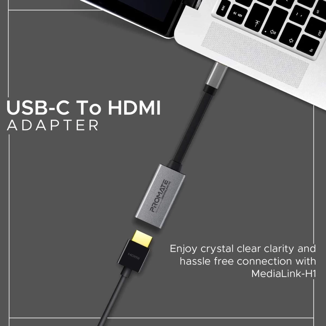 محول بروميت MediaLink-H1 من النوع C إلى HDMI بدقة 4K وتردد 30 هرتز مع مخرج صوت - رمادي
