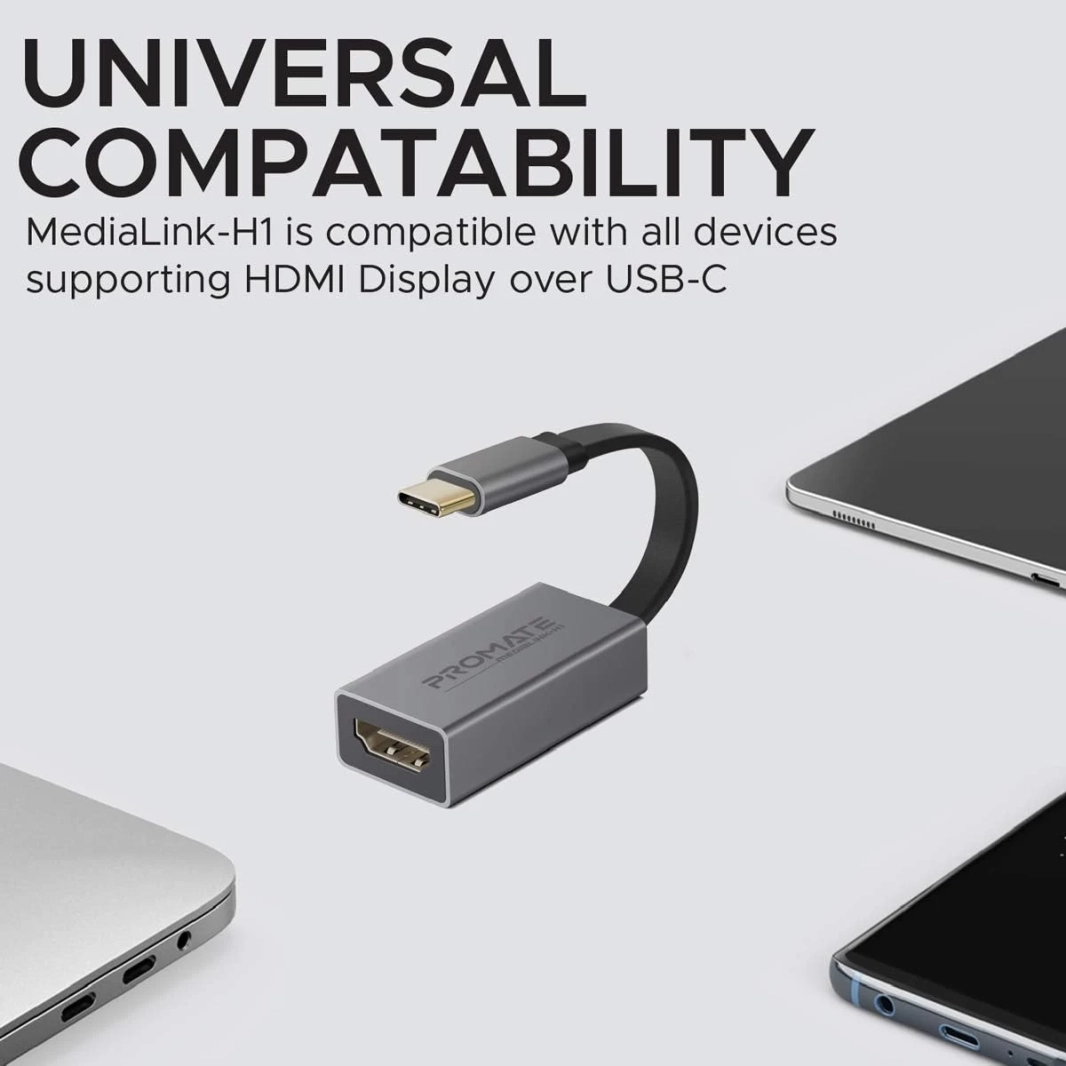 محول بروميت MediaLink-H1 من النوع C إلى HDMI بدقة 4K وتردد 30 هرتز مع مخرج صوت - رمادي