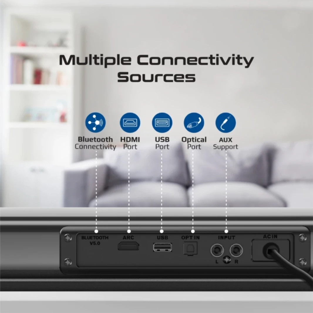 مكبر صوت Promate StreamBar-30 Soundbar، مكبر صوت بلوتوث عالي الدقة بقوة 30 وات مع مضخم صوت 10 وات، إقران متعدد النقاط، جهاز تحكم عن بعد