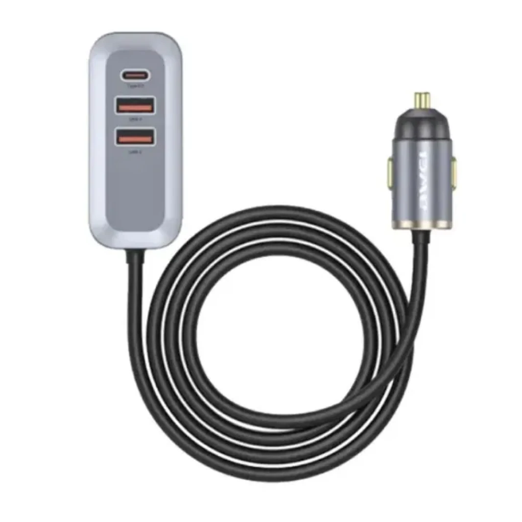 AWEI C-835 Fast Car Charger PD 100W Quick Charge Dual USB Output Type-C Port 1.5m Cable Multiple Circuit Protection