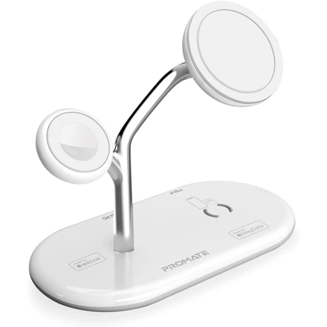 محطة شحن Promate Synergy 5 وات شاحن مغناطيسي MFi لساعة Apple Watch وحامل شحن 15 وات وقوة 24 وات USB-C وشحن Qi 5 وات/10 وات