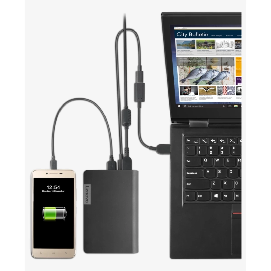 باور بانك USB-C لأجهزة الكمبيوتر المحمولة من لينوفو بسعة بطارية 14000 مللي أمبير في الساعة، شحن جهاز كمبيوتر محمول وجهازين محمولين، يستغرق الشحن الكامل ساعتين، عمر استعداد طويل 365 يومًا