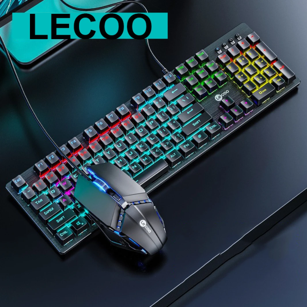 مجموعة لوحة المفاتيح الميكانيكية والماوس GC300 من LECOO Gaming مع أضواء LED RGB بدقة 2400 نقطة في البوصة