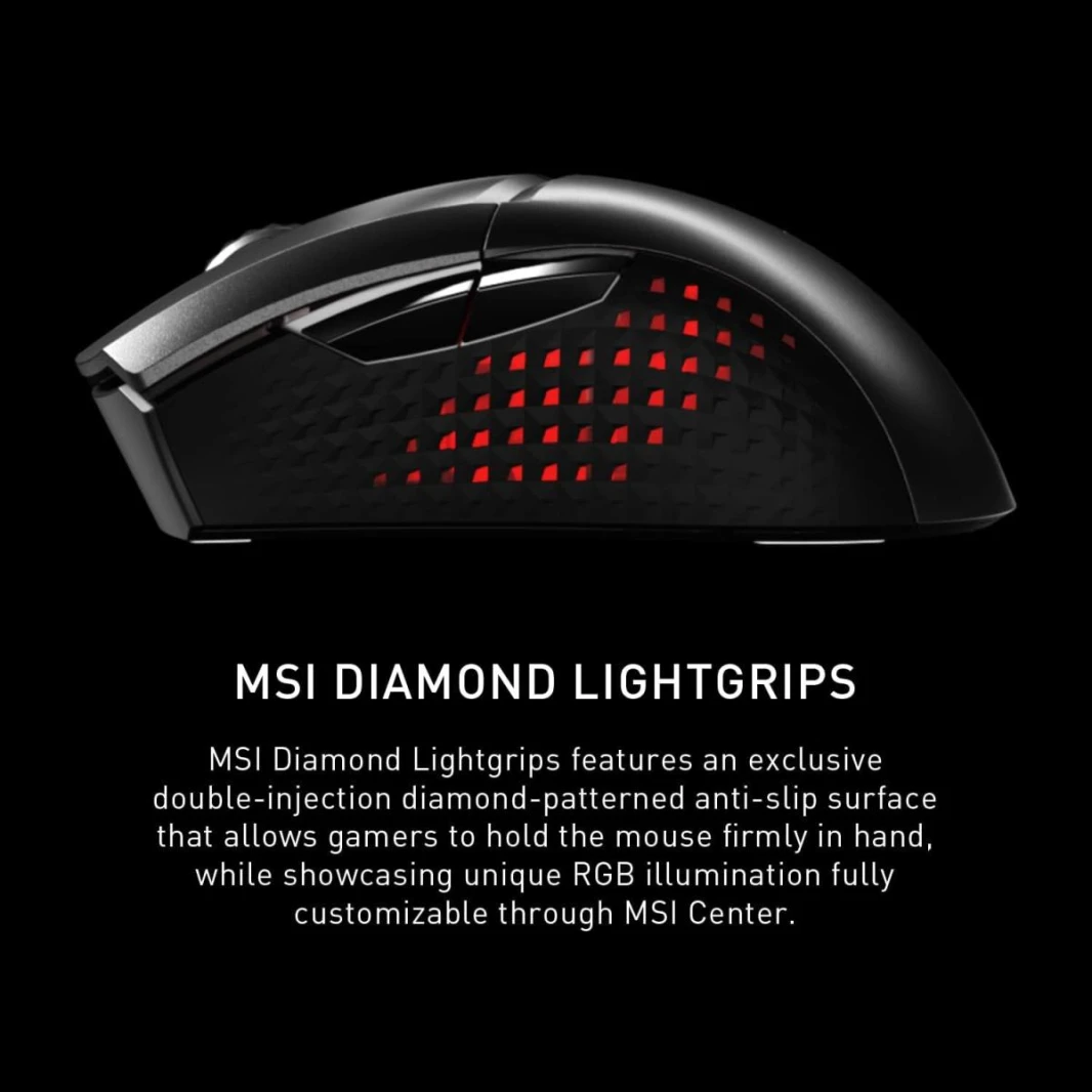 ماوس ألعاب لاسلكي خفيف الوزن MSI Clutch GM51 وقاعدة شحن، مستشعر بصري بدقة 26 ألف نقطة في البوصة، 2.4 جيجاهرتز وبلوتوث، ومفاتيح Omron بطول 60 مترًا، وشحن سريع و5 أزرار قابلة للبرمجة