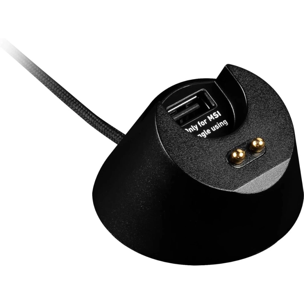 ماوس ألعاب لاسلكي خفيف الوزن MSI Clutch GM51 وقاعدة شحن، مستشعر بصري بدقة 26 ألف نقطة في البوصة، 2.4 جيجاهرتز وبلوتوث، ومفاتيح Omron بطول 60 مترًا، وشحن سريع و5 أزرار قابلة للبرمجة