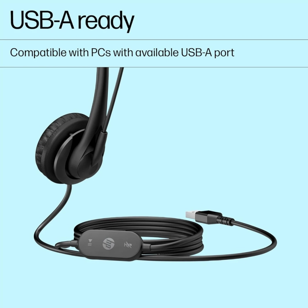 ميكروفون USB G2 ستيريو من HP مع خاصية إلغاء الضوضاء وأغطية أذن من الجلد النباتي، ومقبس صوت مرن مقاس 3.5 مم، للاستخدام في أجهزة الكمبيوتر المحمولة/الكمبيوتر الشخصي/المكتب/المنزل، مع التحكم في مستوى الص