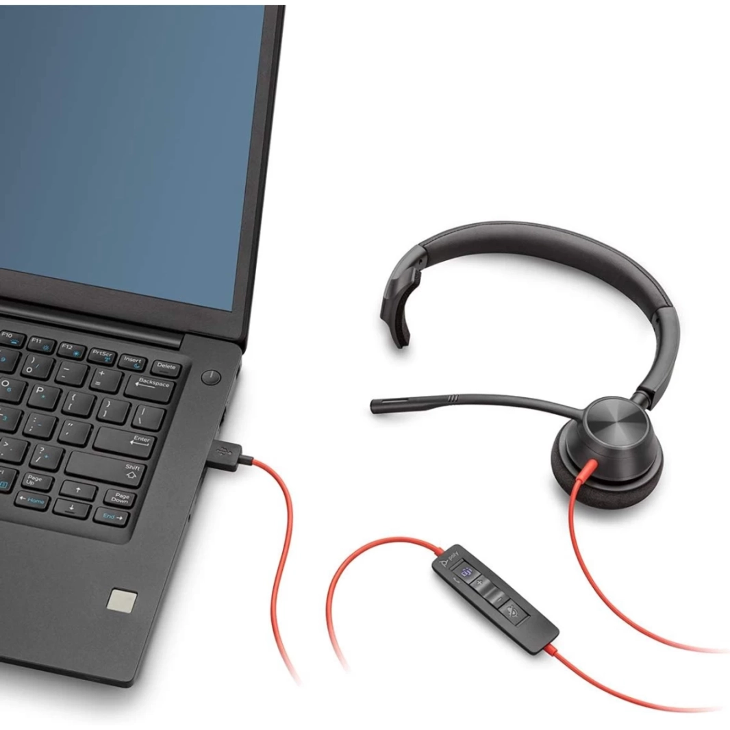 ميكروفون سلكي من نوع USB Type-A وUSB Type-C من Poly Blackwire 3310 بذراع واحد لتقليل الضوضاء والصدى لأجهزة الكمبيوتر الشخصية وأجهزة Mac ويعمل مع الفرق (معتمد)