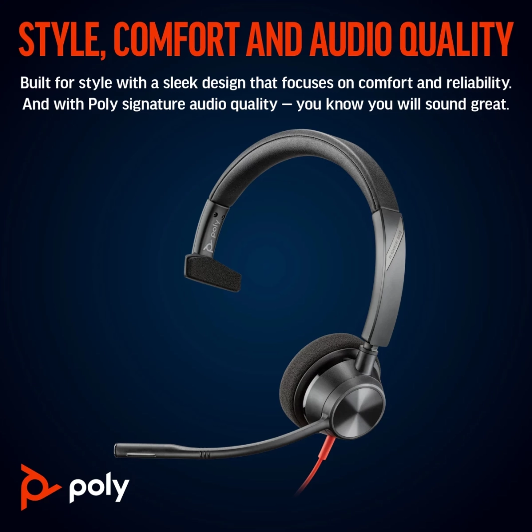 ميكروفون سلكي من نوع USB Type-A وUSB Type-C من Poly Blackwire 3310 بذراع واحد لتقليل الضوضاء والصدى لأجهزة الكمبيوتر الشخصية وأجهزة Mac ويعمل مع الفرق (معتمد)