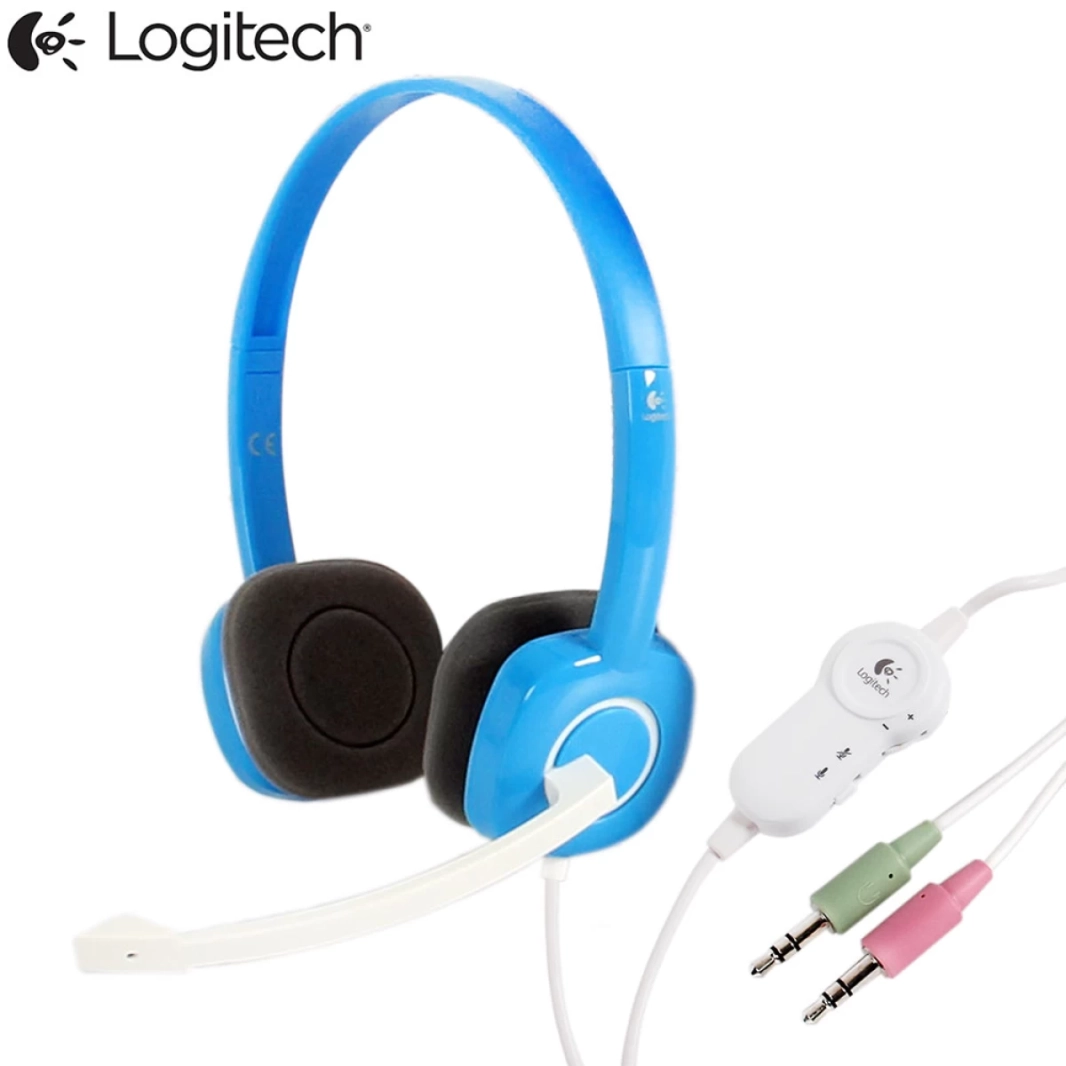 سماعة رأس Logitech H150 سلكية بمقبس مزدوج للصوت مقاس 3.5 مم مع عناصر تحكم مدمجة وميكروفون مضاد للضوضاء - أزرق