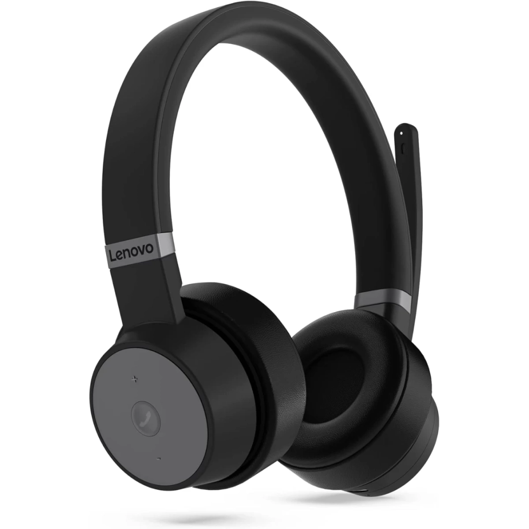 سماعة لينوفو جو اللاسلكية ANC مع ميكروفون إلغاء الضوضاء ومنفذ USB Type C وسلكي/لاسلكي وتقنية بلوتوث وشهادة Teams - أسود