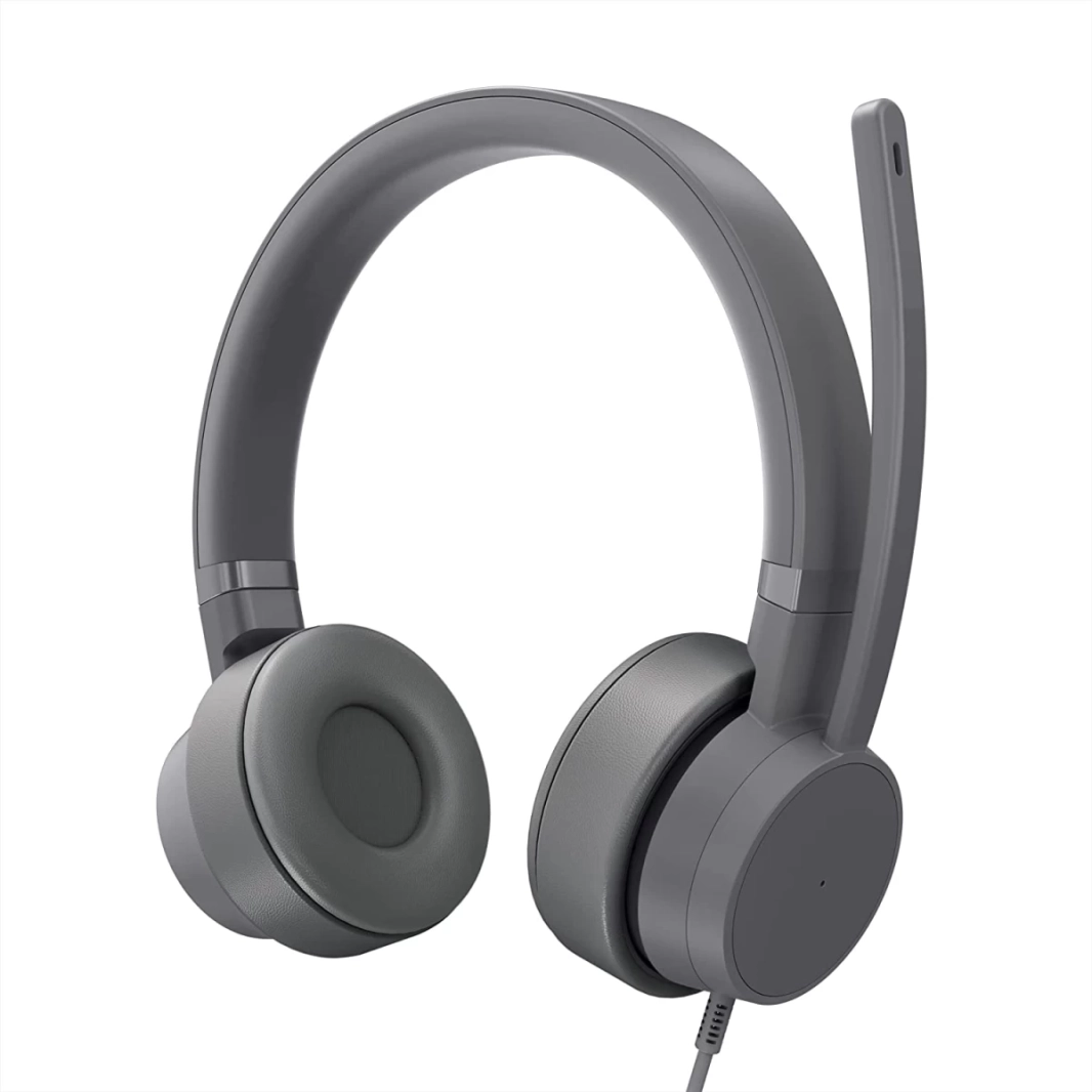 سماعة رأس Lenovo Go USB C بخاصية إلغاء الضوضاء النشطة مع ميكروفون قابل للدوران ومعتمدة لفرق Microsoft - رمادي