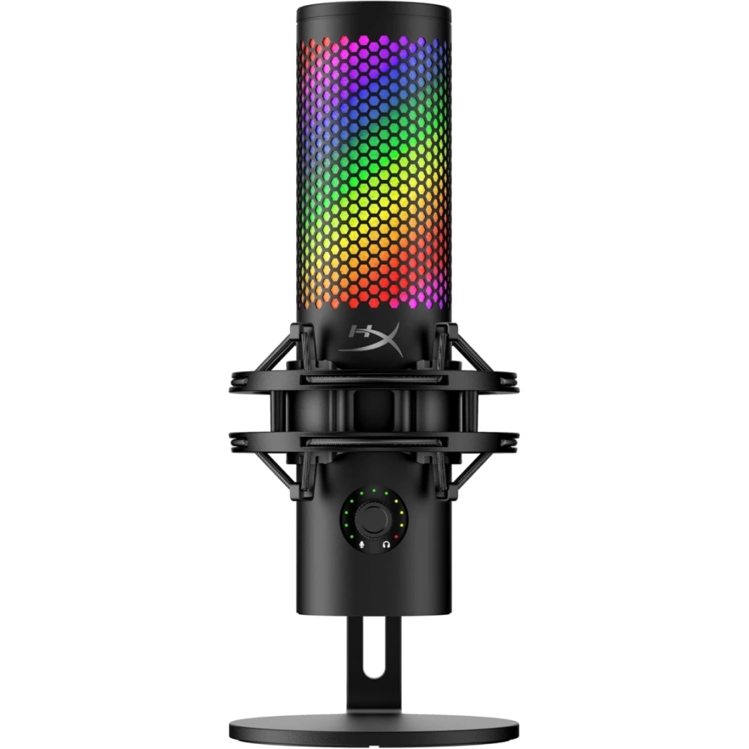 ميكروفون USB HyperX QuadCast 2 S (2024)، صوت جاهز للمستقبل، مستشعر كتم الصوت عن طريق النقر، حامل صدمات قابل للفصل، شاشة إضاءة ديناميكية، مؤشرات LED لحالة الميكروفون، أسود