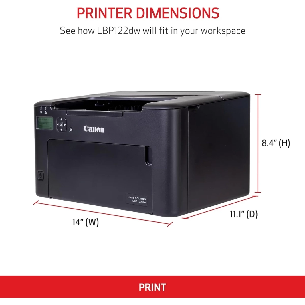 طابعة ليزر أحادية اللون Canon i-SENSYS LBP122DW دوبلكس لاسلكية وواجهة USB وشبكة لنظامي التشغيل Windows/Mac/Linux - أسود