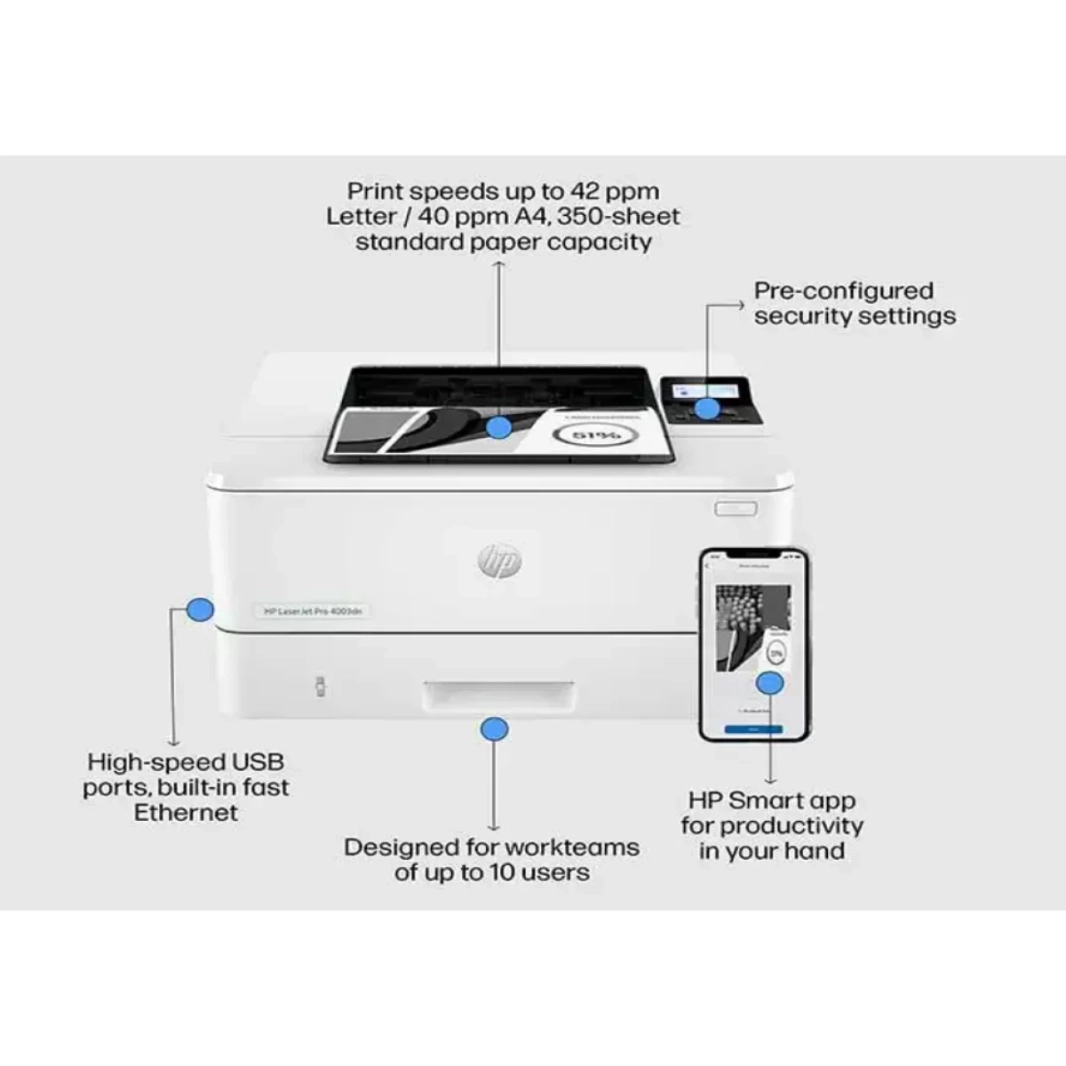 HP LaserJet Pro 4003DN Laser Monochrome Printer up to 40PPM Duplex & Network