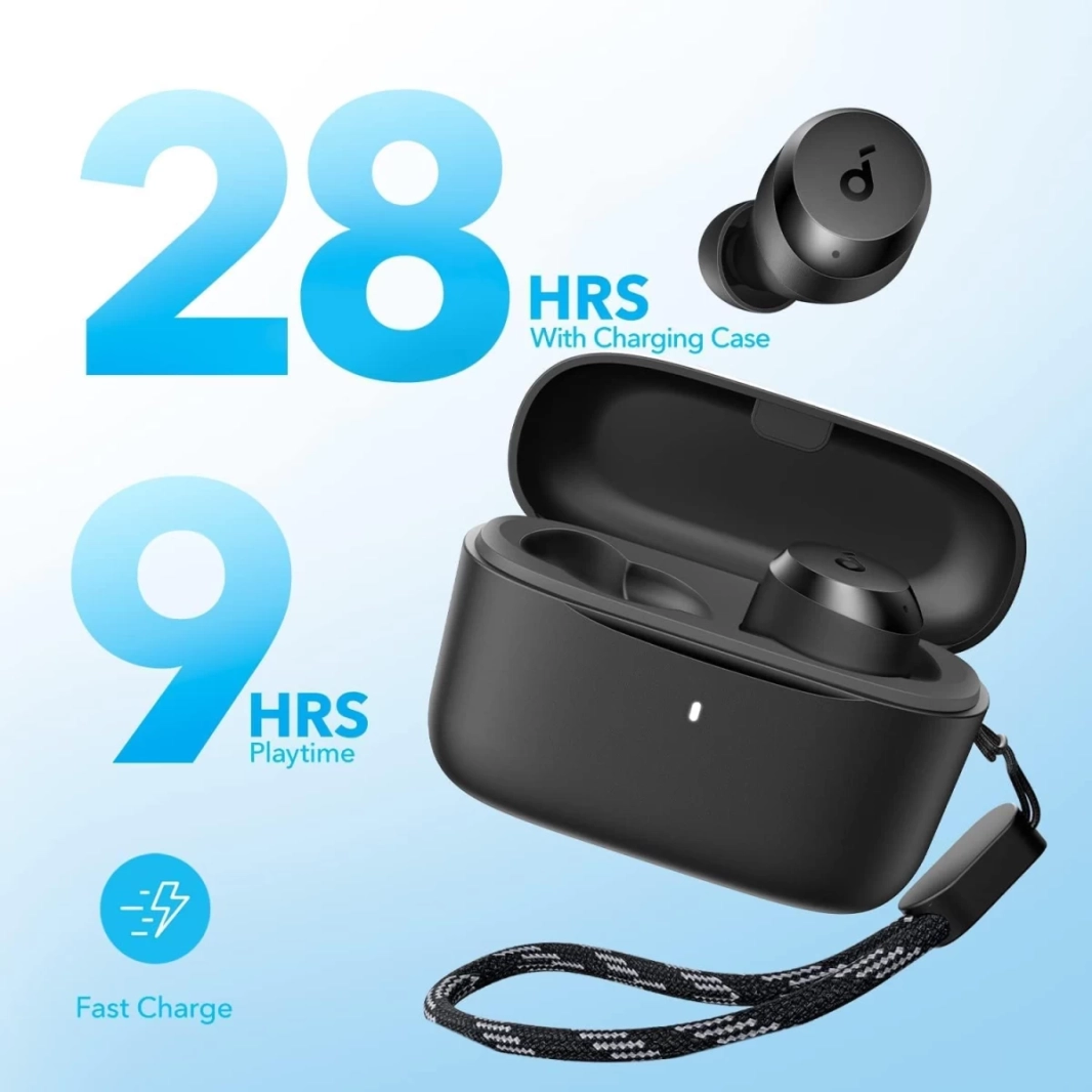 سماعة Anker Soundcore A25i بلوتوث 5.3، تطبيق مخصص للصوت، مدة تشغيل 28 ساعة، مقاومة للماء، ميكروفونان لإجراء مكالمات واضحة، وضع سماعة أذن فريد - أسود