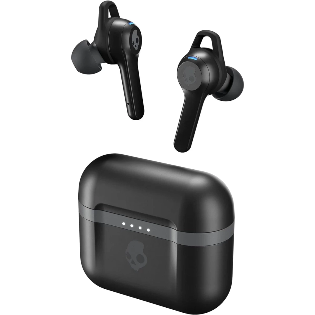 سماعات أذن لاسلكية Skullcandy Indy Evo، بطارية تدوم 30 ساعة، ميكروفون، تعمل مع أجهزة iPhone وAndroid وBluetooth - أسود
