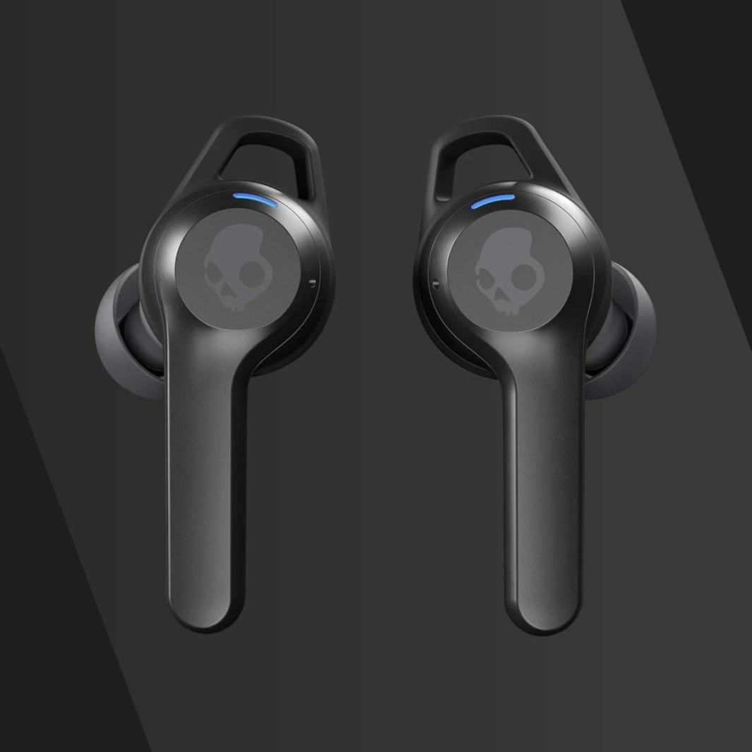 سماعات أذن لاسلكية Skullcandy Indy Evo، بطارية تدوم 30 ساعة، ميكروفون، تعمل مع أجهزة iPhone وAndroid وBluetooth - أسود