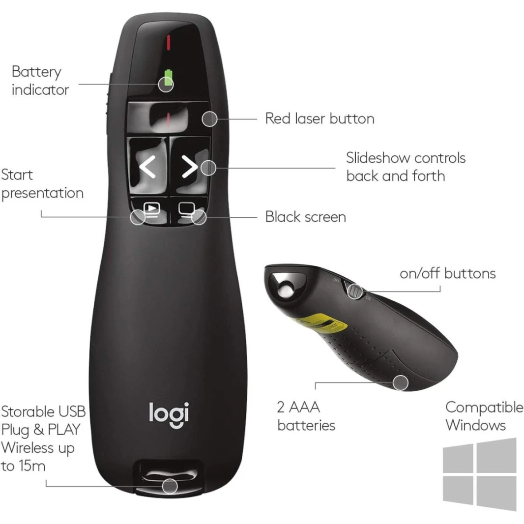 جهاز العرض اللاسلكي Logitech R400، جهاز عرض لاسلكي عن بعد مع مؤشر ليزر