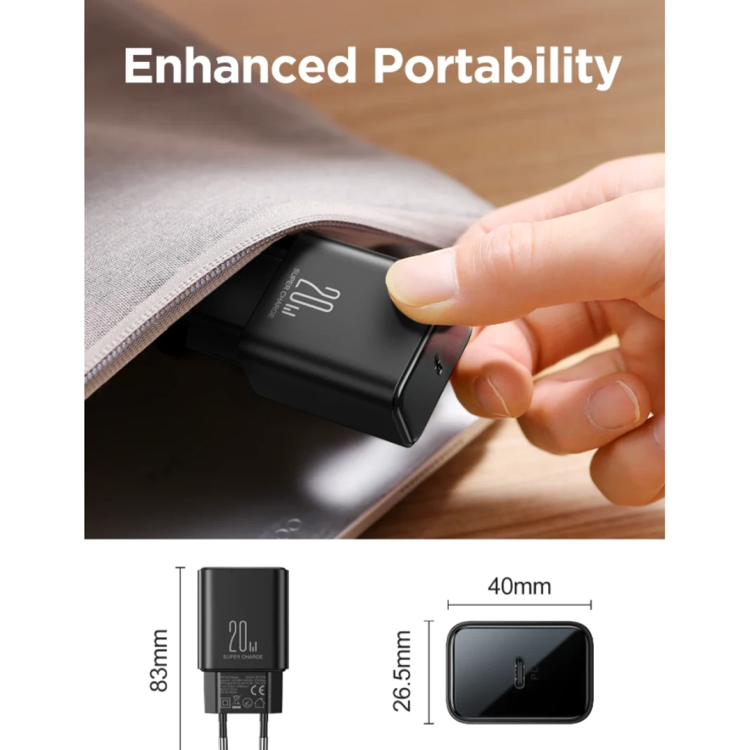 شاحن JOYROOM JR-TCF06 PD 20W / مع كابل C إلى L بطول 1 متر شريحة ذكية، آمنة لشحن البطارية بحرارة أقل، غير ضارة بالهاتف / ضمان لمدة 18 شهرًا