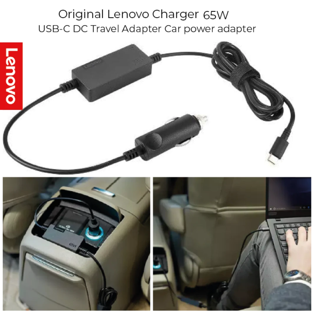 شاحن لينوفو الأصلي 65 وات USB-C DC محول سفر للسيارة - تيار مستمر 12/24 فولت - 65 وات - للكمبيوتر اللوحي 10، ThinkPad 11، A485، L380 Yoga، X1 Carbon