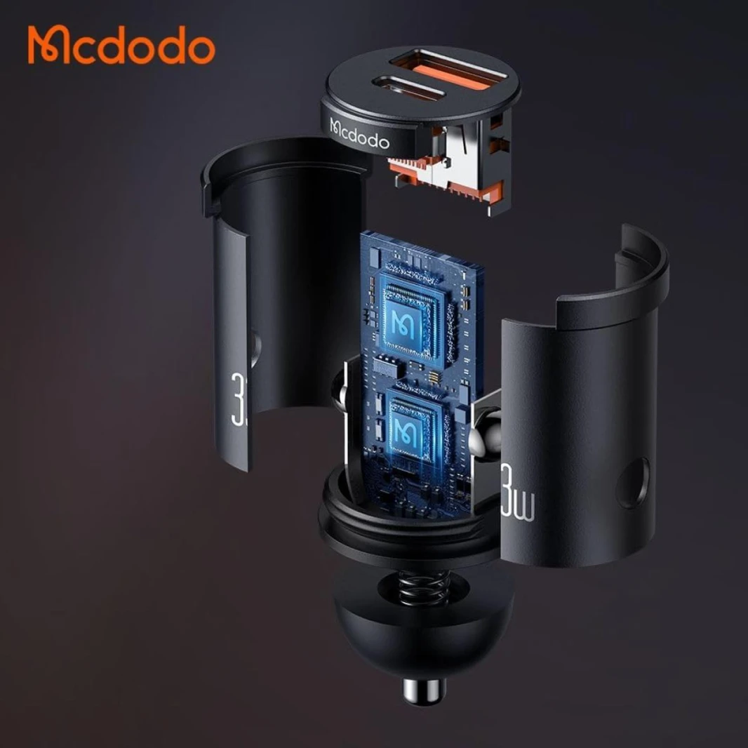 شاحن سيارة سريع 33 وات 1C+1A PD من Mcdodo CC-2320 مع دائرة IC ذكية LED للشحن السريع متوافق مع PD3.0 وFCP/SCP وAFC وQC3.0