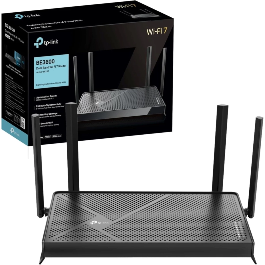 راوتر TP-Link Archer BE230 ثنائي النطاق BE3600 Wi-Fi 7 بسرعات فائقة 2.5 جيجابت متعدد الجيجابايت وتغطية بعيدة المدى وEasyMesh وTP-Link HomeShield