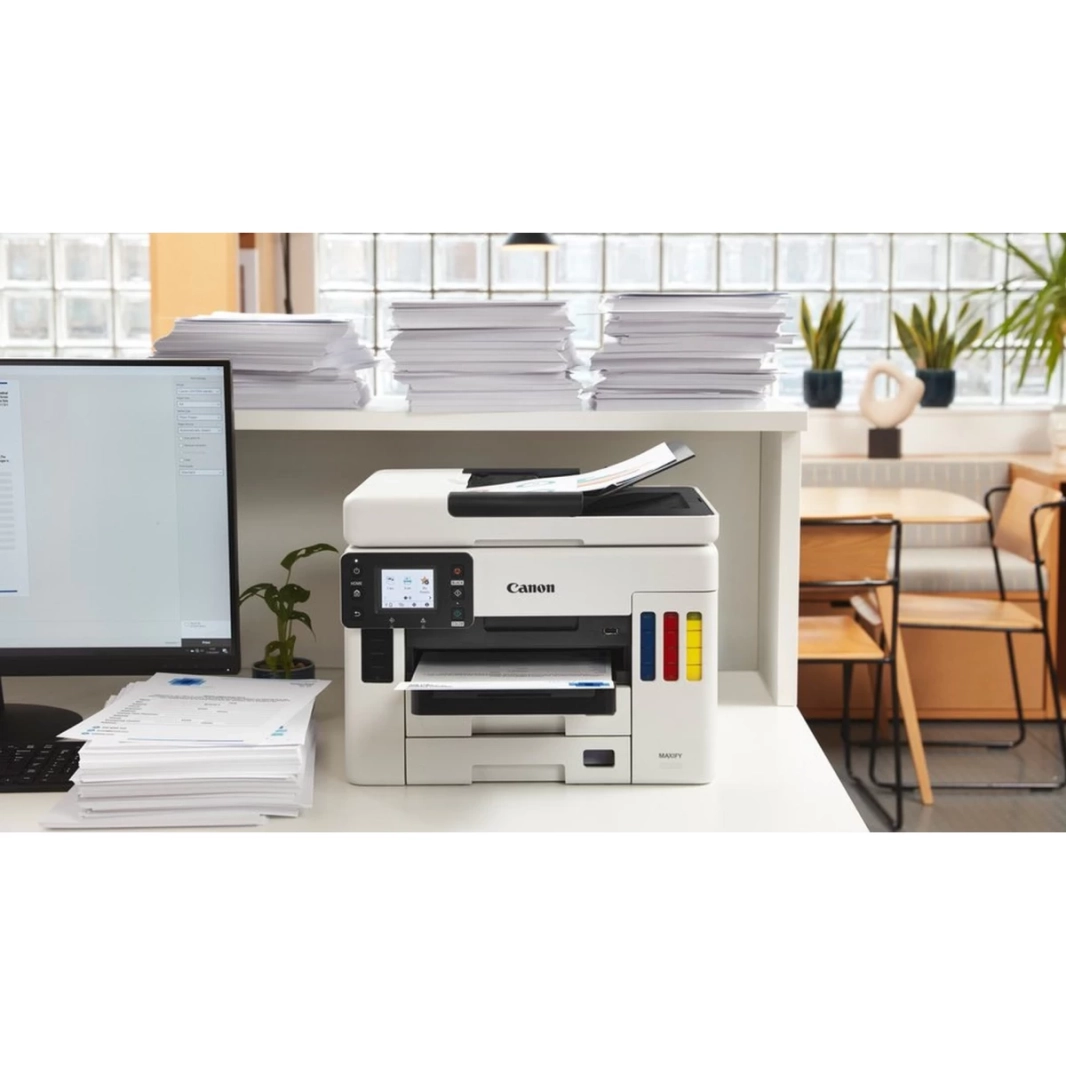 طابعة كانون MAXIFY GX6040 متعددة الوظائف مع خزان حبر لاسلكي (نسخ/طباعة/مسح ضوئي) مع وحدة تغذية المستندات التلقائية - بيضاء