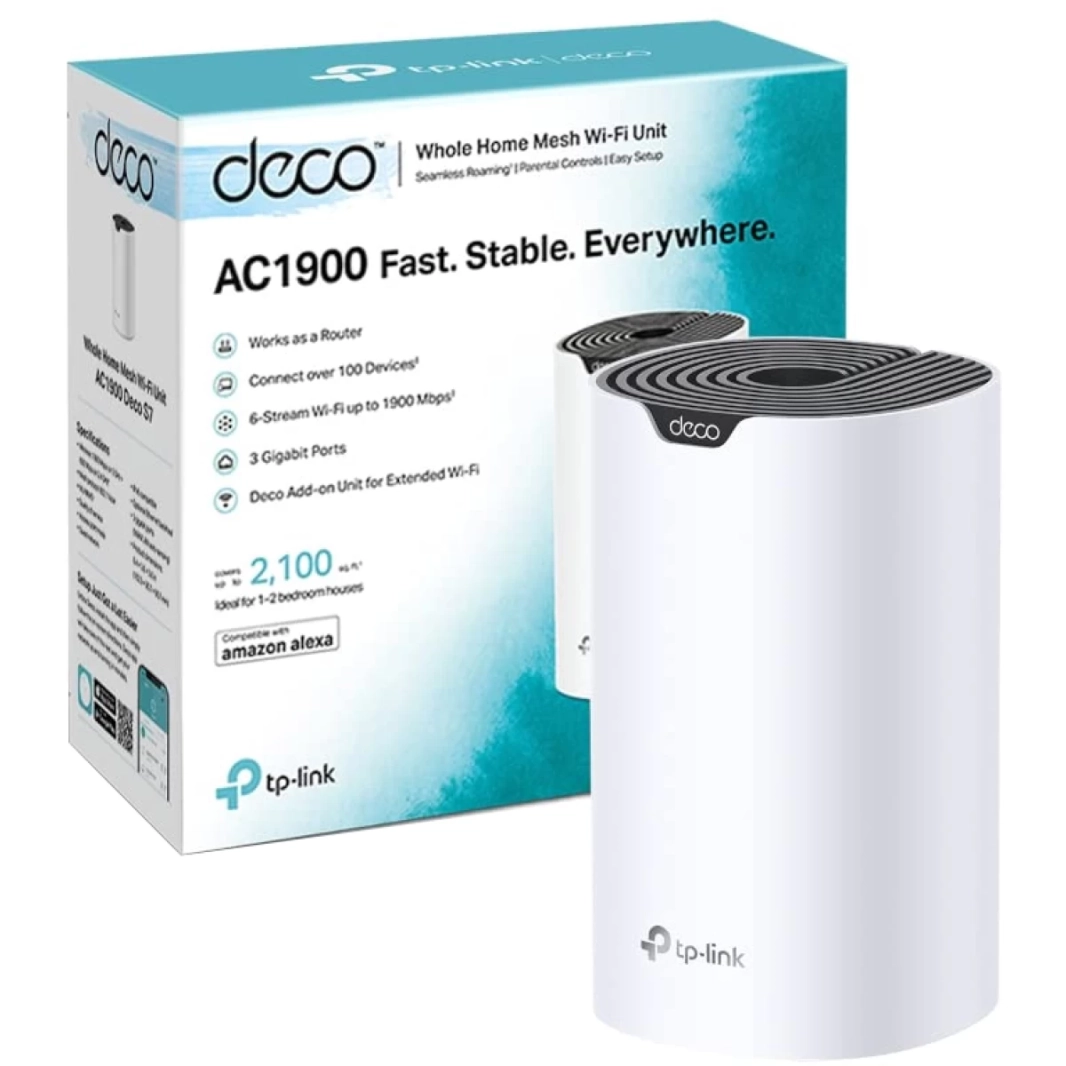 TP-LINK Deco S7 AC1900 نظام Wi-Fi ذكي بسرعة 1000 ميجابت في الثانية مع منافذ جيجابت تعمل مع Amazon Alexa (عبوة واحدة)