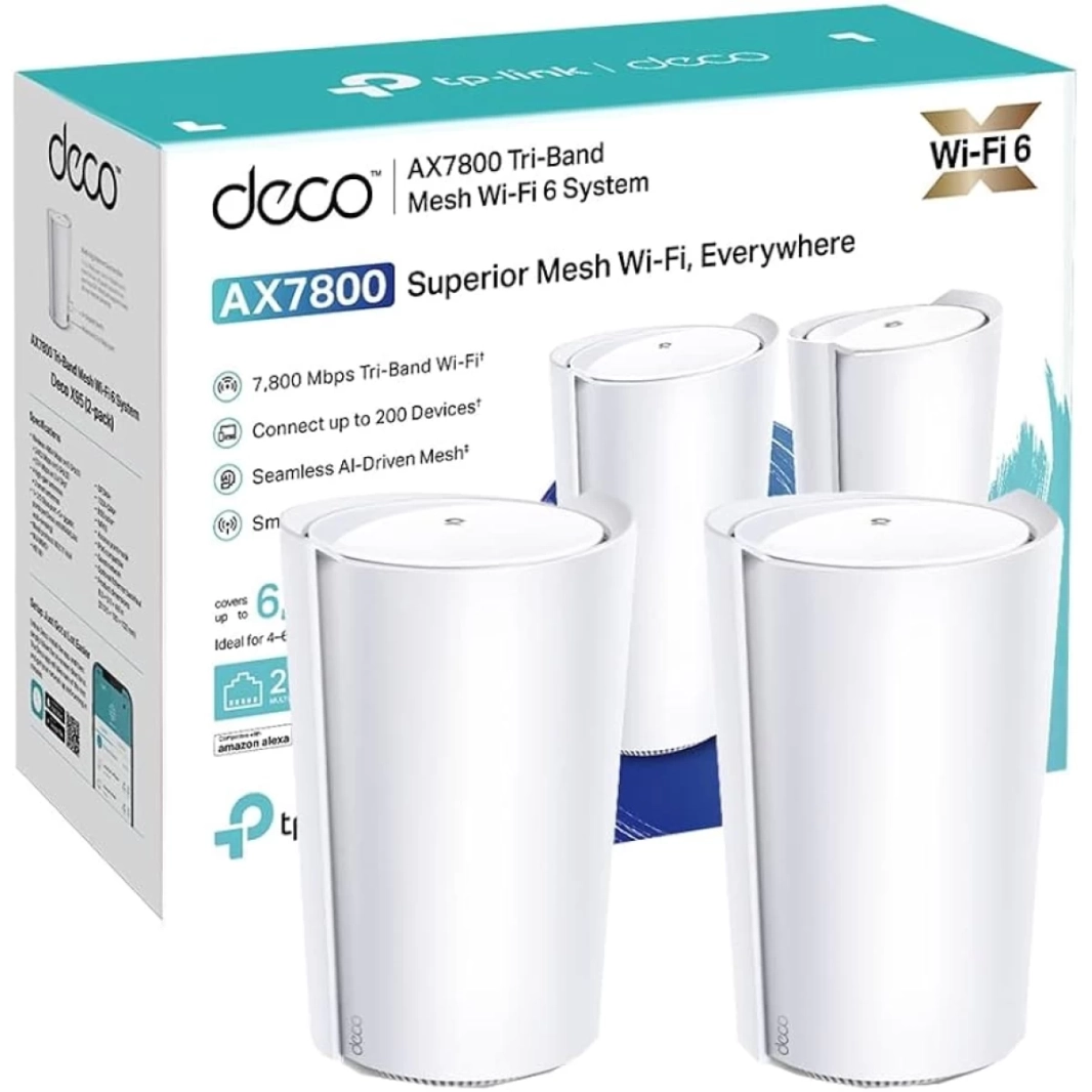نظام TP-Link Deco X95 AX7800 Tri-Band Mesh WiFi 6 يغطي مساحة تصل إلى 6100 قدم مربع مع هوائيات ذكية تعمل بالذكاء الاصطناعي وشبكة إيثرنت متعددة الجيجابايت (عبوة من قطعتين)