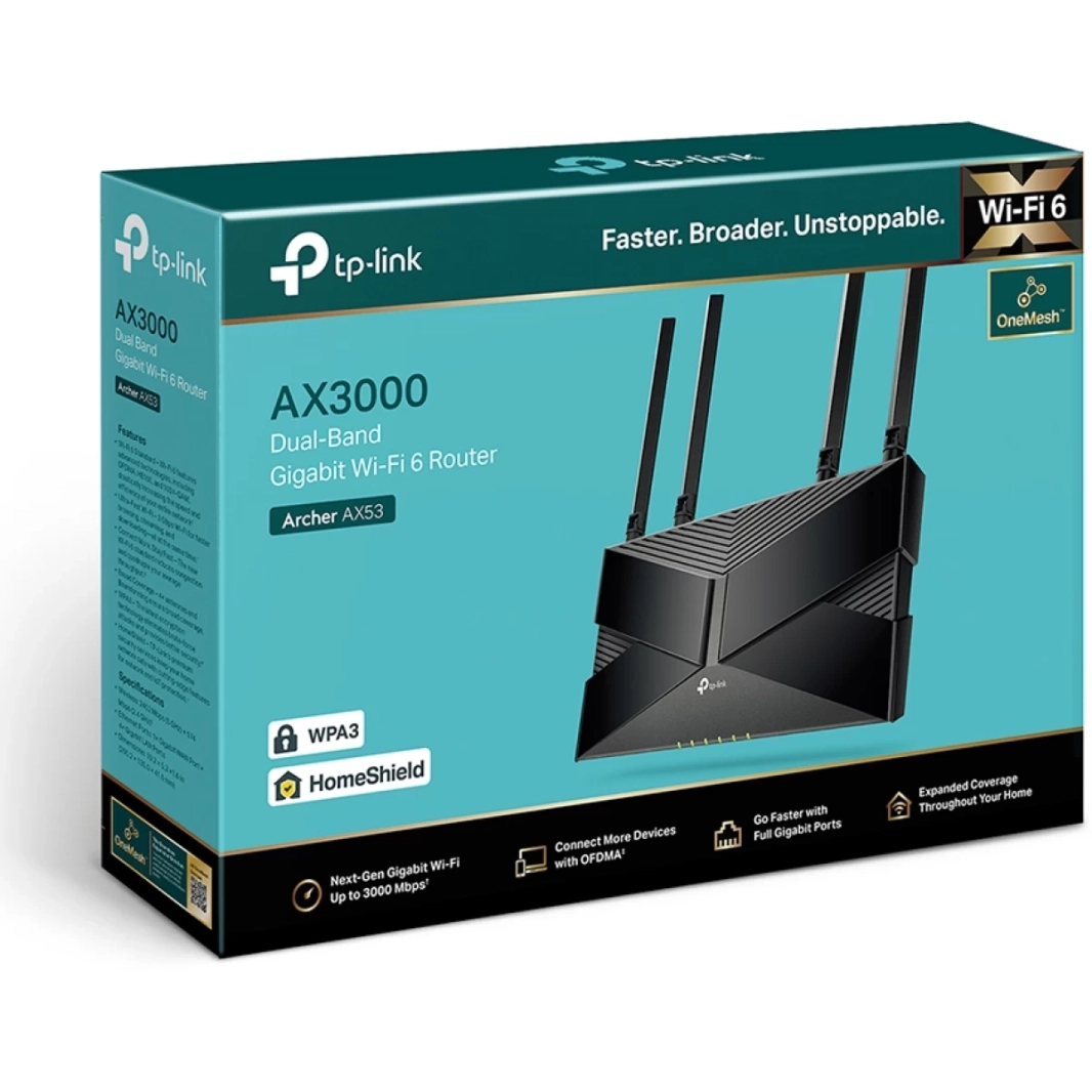 TP-Link Archer AX53 Wi-Fi 6 AX3000 Mbps Gigabit Dual Band OneMesh™ Dual-Core متوافق مع Alexa
