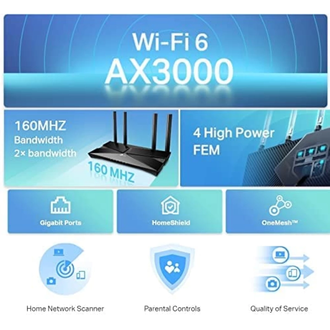 TP-Link Archer AX53 Wi-Fi 6 AX3000 Mbps Gigabit Dual Band OneMesh™ Dual-Core متوافق مع Alexa