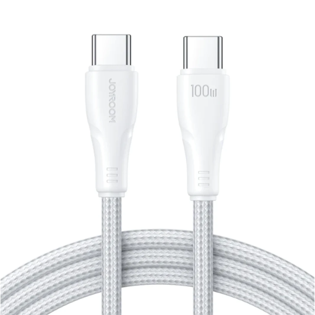 كابل نايلون من Joyroom S-CC100A11 Type-C إلى Type-C بقوة 100 وات بطول 1 متر - أبيض