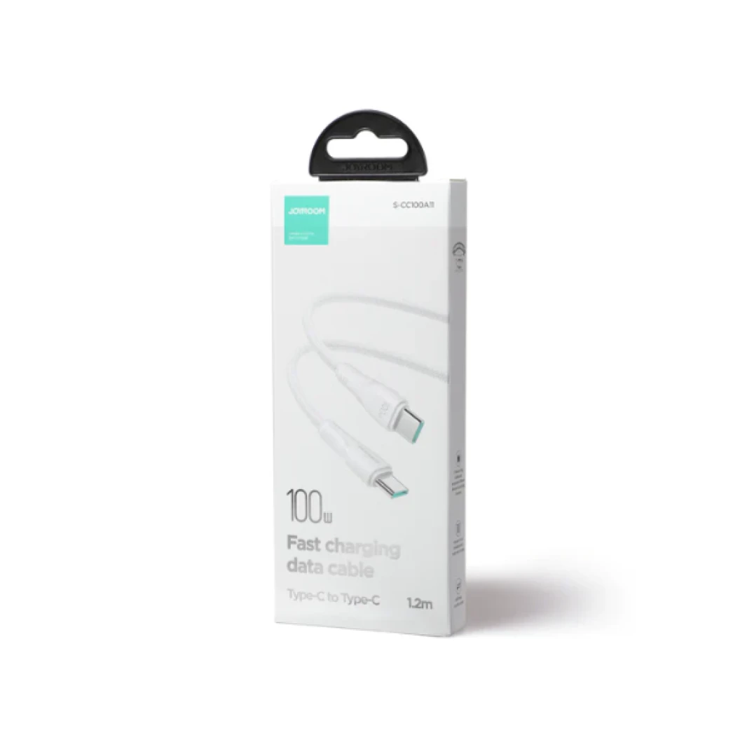 كابل نايلون من Joyroom S-CC100A11 Type-C إلى Type-C بقوة 100 وات بطول 1 متر - أبيض
