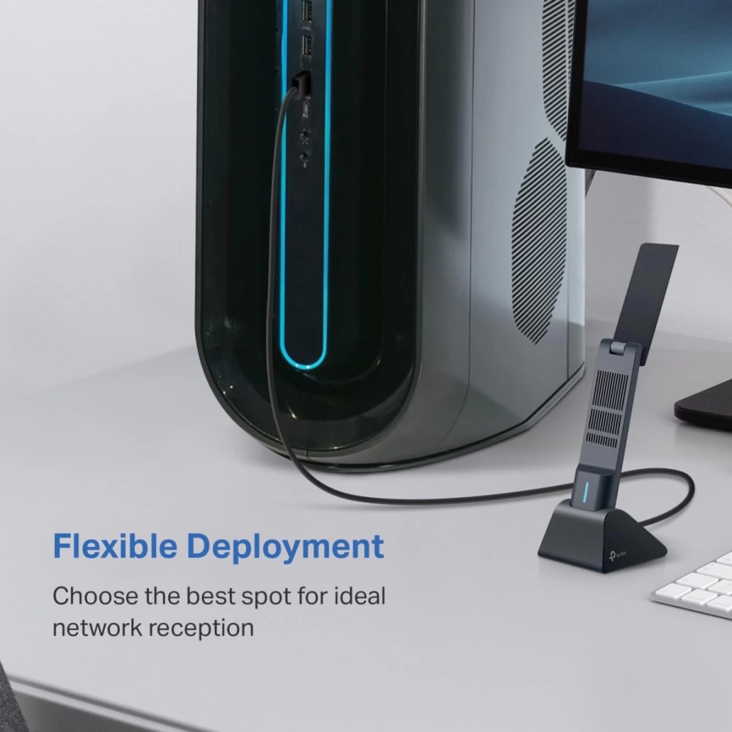 محول USB TP-Link Archer TXE70UH AXE5400 WiFi 6E لأجهزة الكمبيوتر المكتبية ثلاثي النطاق منخفض زمن الوصول MU-MIMO OFDMA أمان فائق WPA3