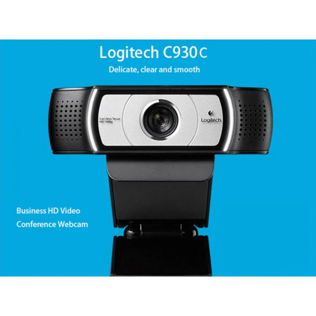 كاميرا ويب ذكية 1080P FHD من Logitech C930c مع غطاء لجهاز الكمبيوتر ومستشعر عدسة Zeiss HQ CMOS وكاميرا فيديو USB وكاميرا ويب بتكبير رقمي 4 مرات