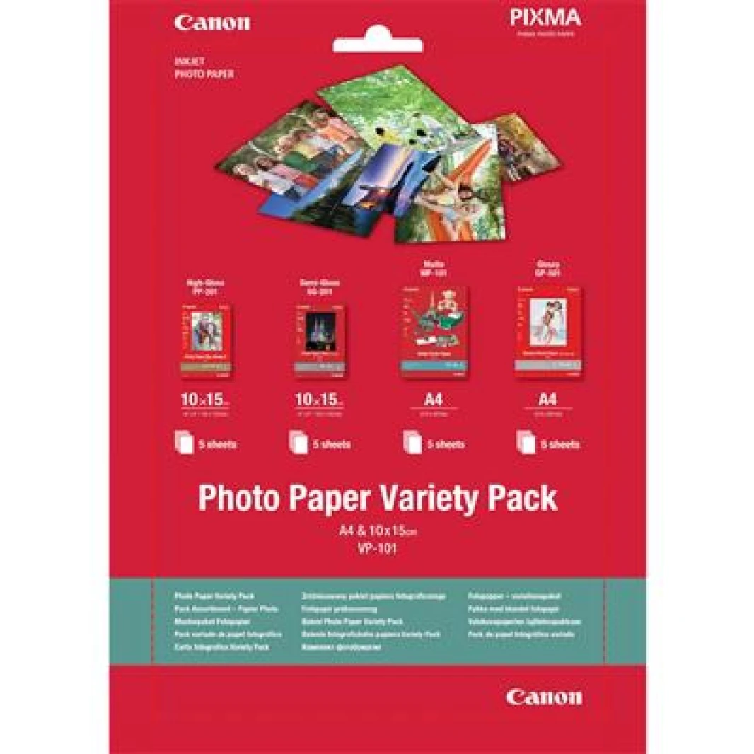 مجموعة متنوعة من ورق الصور Canon VP-101 مقاس 4x6 وA4 للحبر وخزان الحبر - 20 ورقة