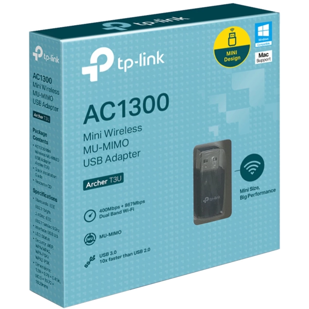 دونجل TP-Link Archer T3U AC1300 USB 3.0 ثنائي النطاق 5 جيجاهرتز لاسلكي