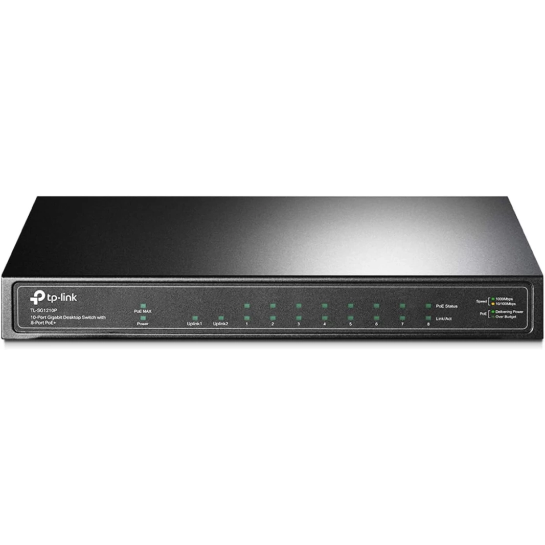 TP-Link TL-SG1210P 8 Port Gigabit PoE Switch 63W 1 Uplink Gigabit Port 1 SFP Slot Desktop/Wall-Mount Traffic Optimization