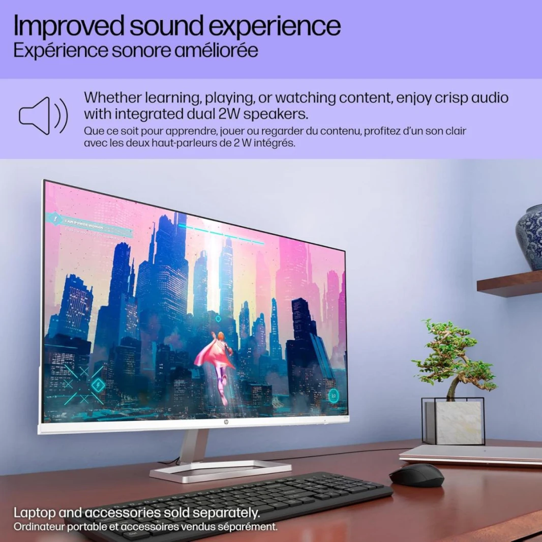 HP 527SA Series 5 27 inch FHD Monitor BUILT-IN DUAL 2W SPEAKERS, Full HD Display (1920 x 1080), IPS Panel, 99% sRGB, 1500:1 Contrast Ratio, 300 nits, Eye Ease with Eyesafe Certification