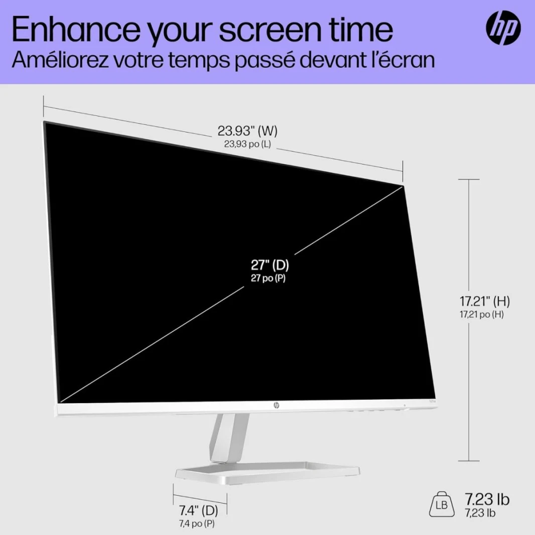HP 527SA Series 5 27 inch FHD Monitor BUILT-IN DUAL 2W SPEAKERS, Full HD Display (1920 x 1080), IPS Panel, 99% sRGB, 1500:1 Contrast Ratio, 300 nits, Eye Ease with Eyesafe Certification
