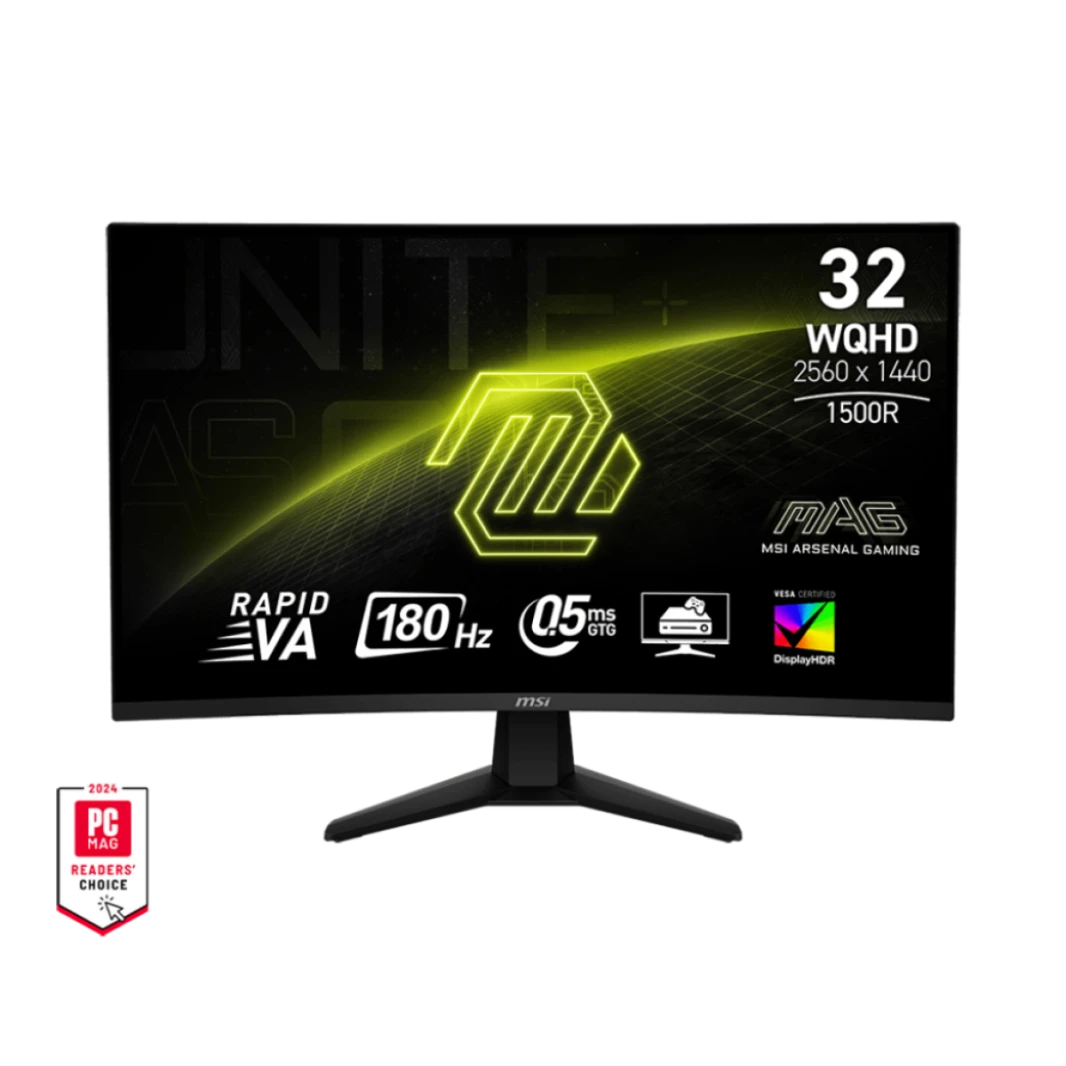 شاشة ألعاب MSI Monitor MAG 27CQ6F Curve 1500R مقاس 31.5 بوصة بدقة 2560 × 1440 (WQHD) ومعدل تحديث 180 هرتز وتقنية HDR Ready وAdaptive-Sync Console Mode / ضمان لمدة 3 سنوات