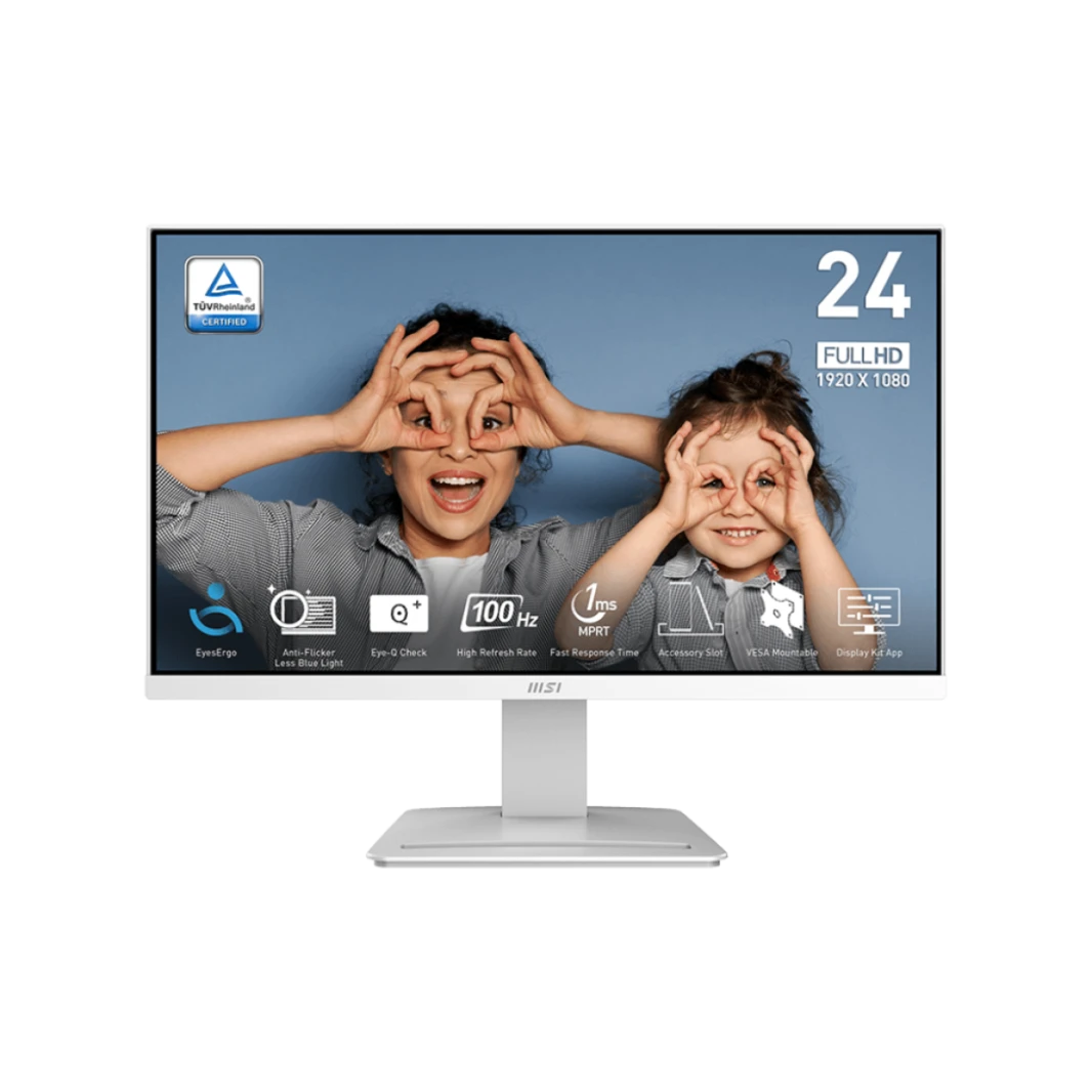 MSI PRO MP2412, 24", 1920 x 1080 (FHD), FreeSync, 100Hz, TUV Certified Eyesight Protection, 1ms, VESA Mountable, HDMI™ & Display Port (1.2a), White  /2 Years Warranty