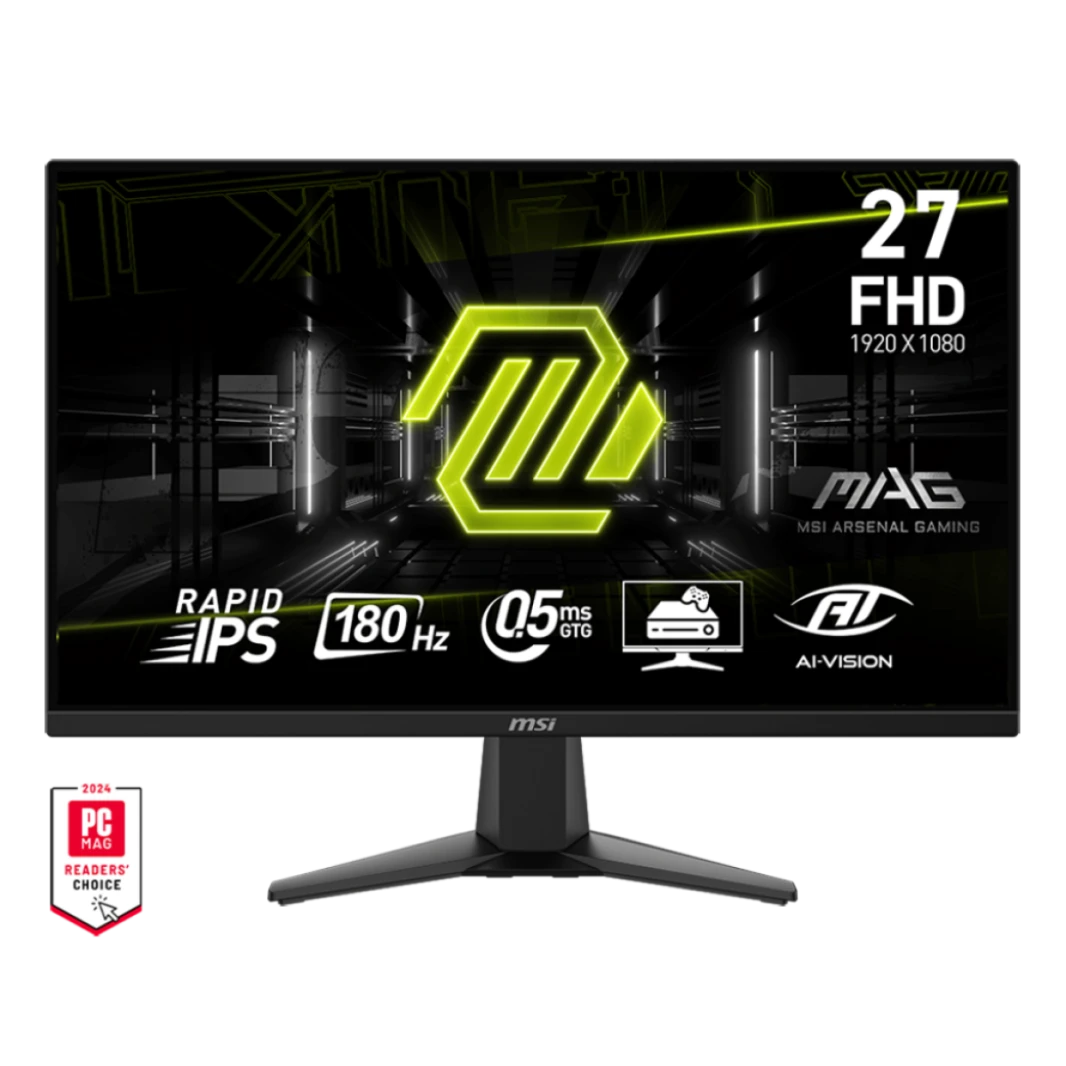 شاشة ألعاب MSI MAG 275F مقاس 27 بوصة بمعدل تحديث 180 هرتز وتقنية IPS المسطحة بدقة FHD 1920 × 1080 ووقت استجابة 0.5 مللي ثانية وتقنية Adaptive-Sync DP وHDMI