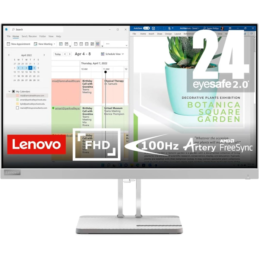 شاشة Lenovo L24e-40 مقاس 24 بوصة بدقة FHD بمعدل تحديث 100 هرتز ومنافذ HDMI وVGA وحامل مائل وتقنية TÜV Rheinland® Eye Comfort وتقنية AMD FreeSync™ وحامل VESA - رمادي غامق