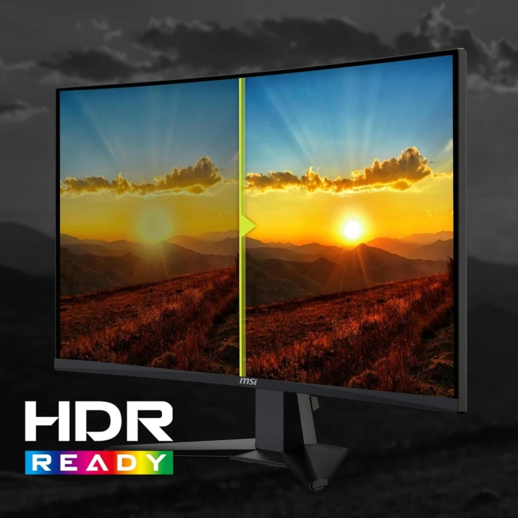 شاشة MSI MAG27C6F مقاس 27 بوصة بدقة 1920 × 1080 (FHD)، منحنى 1500R Rapid VA، شاشة ألعاب 180 هرتز، مزامنة متكيفة، 0.5 مللي ثانية، HDMI، منفذ Display-Port، قابلة للتركيب على VESA، إمالة